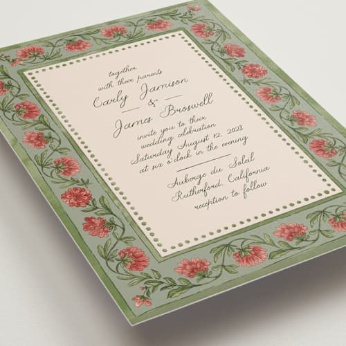 This is a coral fern wedding invitations with standard by Chris Griffith called wedding tapestry printing on signature in grand