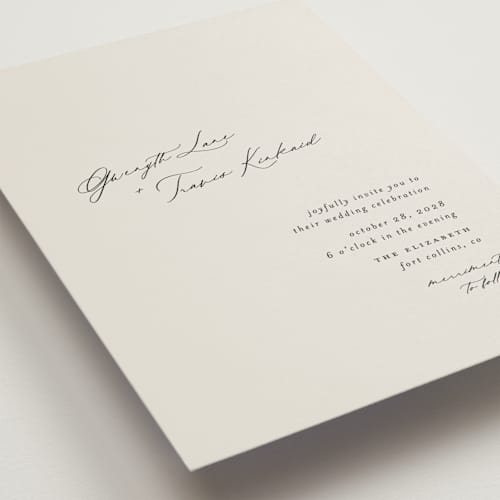 This is a ivory wedding invitations with standard by Carolyn Nicks called kinkaid printing on signature in grand