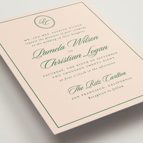 This is a emerald wedding invitations with standard by Creo Study called scripted printing on signature in grand