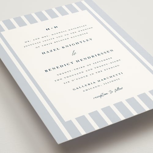 This is a powder blue wedding invitations with standard by chocomocacino called melihrolo printing on signature in grand