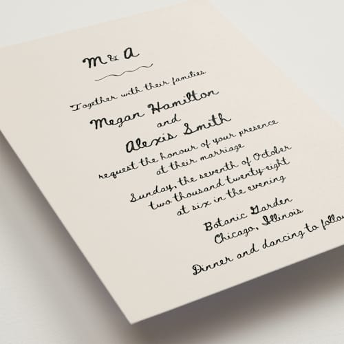 This is a lace wedding invitations with standard by Cass Loh called simple monogram printing on signature in grand