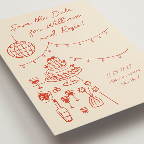 This is a sangria spark save the date with standard by Zove Ahhh called party on! printing on signature in grand