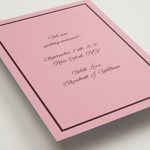 This is a pink moon save the date with standard by Helena Vitto called angelene printing on signature in grand