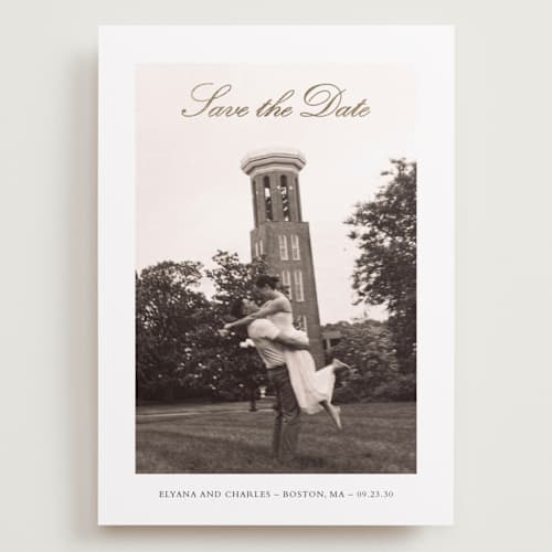 This is a cloud foil stamped save the date cards with foil pressed by Sara Hicks Malone called whisper printing on recycled smooth signature in grand