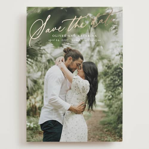 This is a cloud foil stamped save the date cards with foil pressed by Erika Firm called kiawah printing on recycled smooth signature in grand