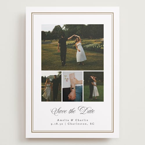 This is a snow save the date with standard by Erin L. Wilson called hampton house printing on recycled smooth signature in grand