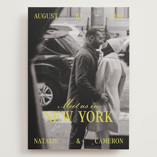 This is a sunline save the date with standard by Pixel and Hank called metro printing on recycled smooth signature in grand