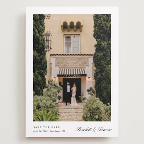 This is a lily save the date with standard by Christy Hy Lee called simple space printing on recycled smooth signature in grand