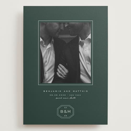 This is a garden save the date with standard by Blustery August called beignet printing on recycled smooth signature in grand