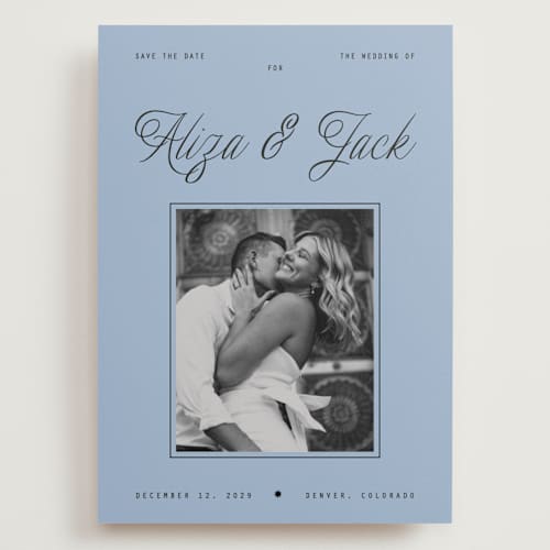 This is a sky save the date with standard by Blustery August called cheers printing on recycled smooth signature in grand