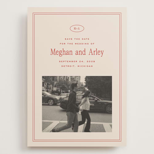 This is a cherry save the date with standard by Ellen Schlegelmilch called cherry printing on recycled smooth signature in grand