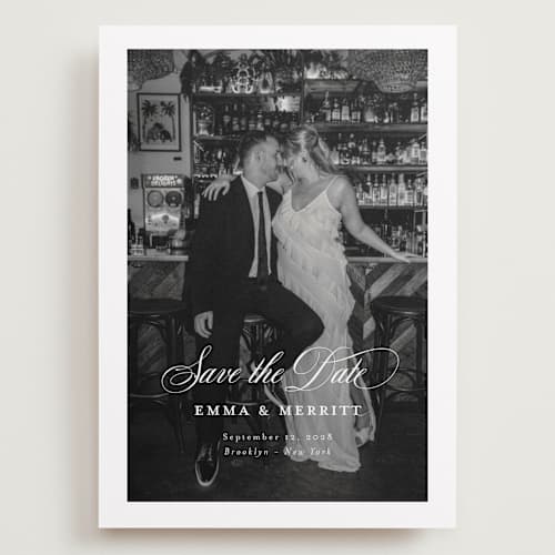 This is a ivory save the date with standard by Benita Crandall called the classic printing on recycled smooth signature in grand