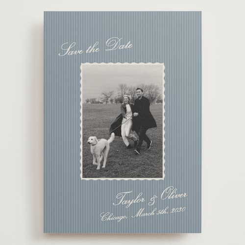 This is a ocean save the date with standard by Kristie Kern called a vintage vibe printing on recycled smooth signature in grand