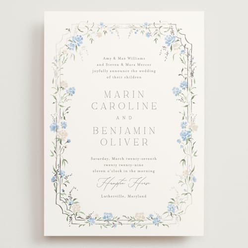 This is a waterfront wedding invitations with foil pressed by Erin L. Wilson called victorian trellis printing on signature in grand