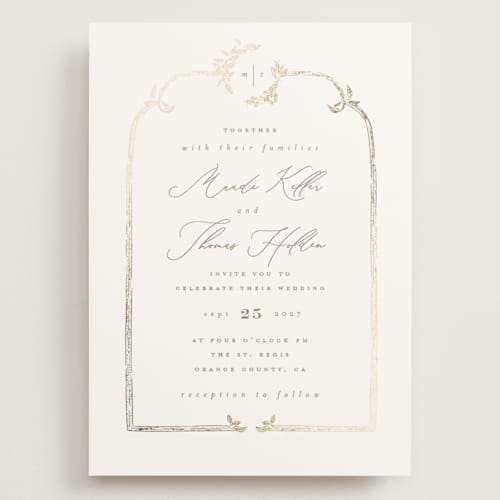 This is a porcelain wedding invitations with foil pressed by Leah Bisch called reflection printing on signature in grand