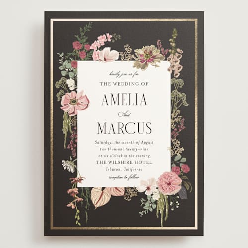 This is a blush wedding invitations with foil pressed by Susan Moyal called flouriishing printing on signature in grand