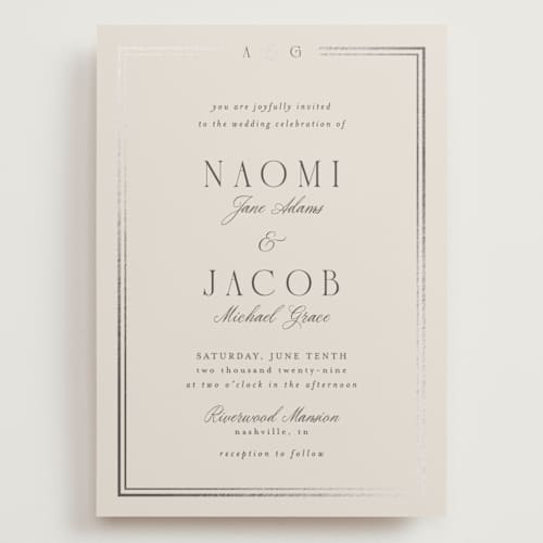 This is a champagne wedding invitations with foil pressed by Nicole Walsh called grace printing on signature in grand