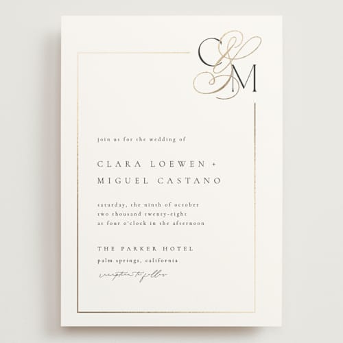 This is a silk wedding invitations with foil pressed by Kelly Schmidt called golden ampersand printing on signature in grand
