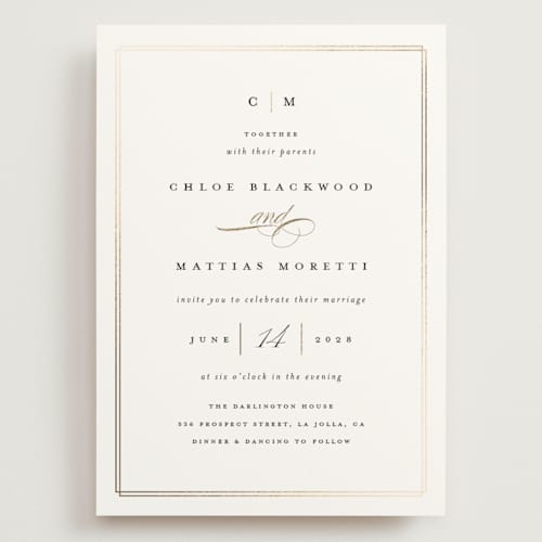This is a linen wedding invitations with foil pressed by Erica Krystek called timeless printing on signature in grand