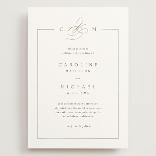 This is a silk wedding invitations with foil pressed by Kelly Schmidt called framed monogram printing on signature in grand