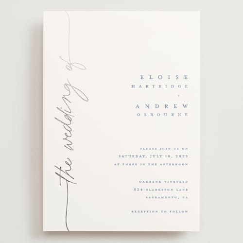 This is a cornflower wedding invitations with foil pressed by Pippa Shaw called silk printing on signature in grand