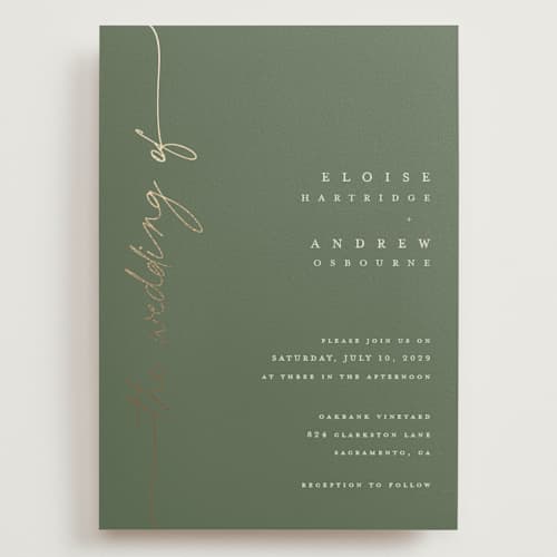 This is a eucalyptus wedding invitations with foil pressed by Pippa Shaw called silk printing on signature in grand