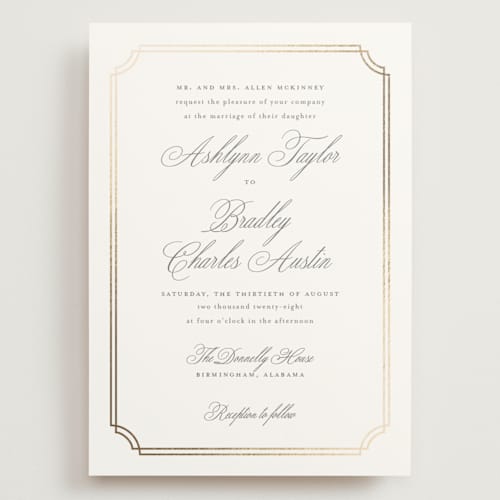 This is a mist wedding invitations with foil pressed by Sarah Brown called formally printing on signature in grand