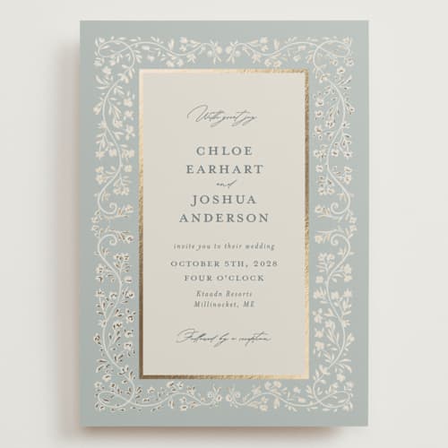 This is a something blue wedding invitations with foil pressed by Gwen Bedat called floral romance printing on signature in grand