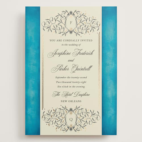 This is a marine wedding invitations with foil pressed by Jackie Crawford called josephine printing on signature in grand