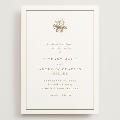 This is a cotton wedding invitations with standard by Stacey Meacham called hydrangea bloom printing on signature in grand