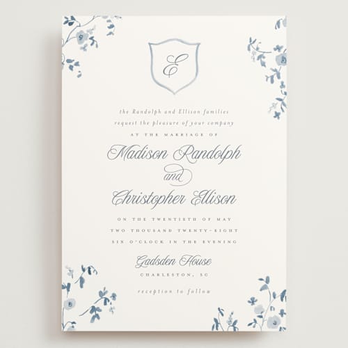 This is a bluebell wedding invitations with standard by Everett Paper Goods called wildflower corners printing on signature in grand