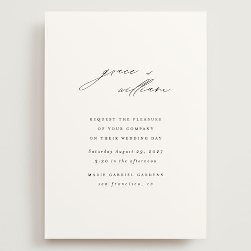 This is a cotton wedding invitations with standard by Angela Thompson called delicate script printing on signature in grand