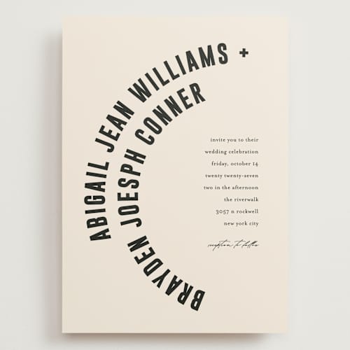 This is a cream wedding invitations with standard by Pixel and Hank called spin printing on signature in grand