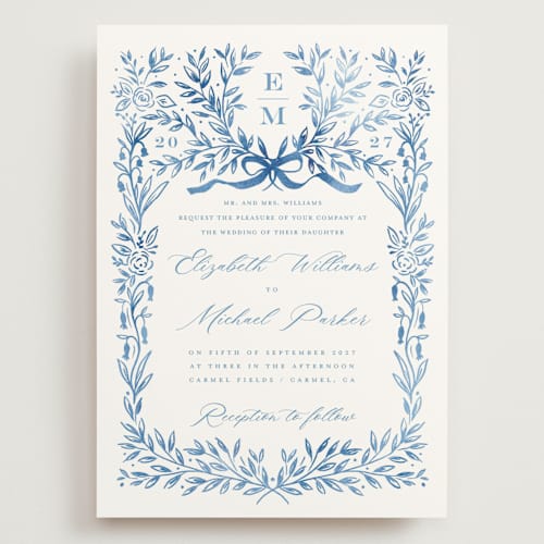 This is a cobalt wedding invitations with standard by Petra Kern called royal printing on signature in grand