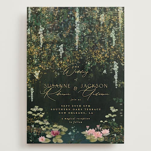 This is a mystic wedding invitations with standard by Phrosné Barwood called new orleans from disney's princess and the frog printing on signature in grand