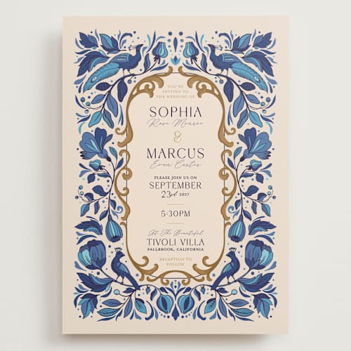 This is a cerulean wedding invitations with standard by GeekInk Design called gilded printing on signature in grand