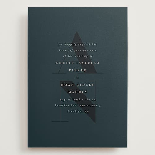 This is a midnight wedding invitations with standard by Up Up Creative called centro printing on signature in grand