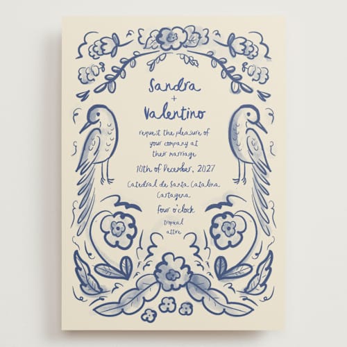 This is a marseille bleu wedding invitations with standard by Ani Somi called santa catalina printing on signature in grand