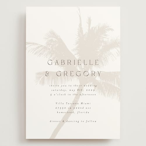 This is a ecru wedding invitations with standard by AK Graphics called palm printing on signature in grand