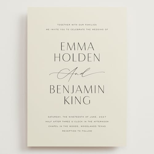 This is a porcelain wedding invitations with standard by Jennifer Postorino called glide printing on signature in grand