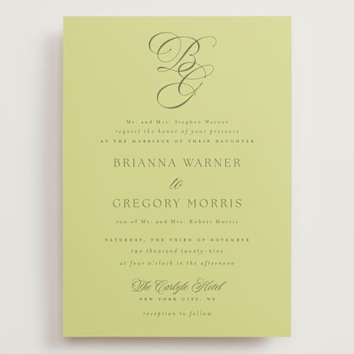 This is a chartreuse wedding invitations with standard by Everett Paper Goods called carlyle printing on signature in grand