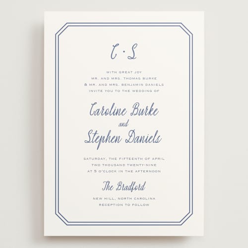 This is a blueberry wedding invitations with standard by Carolyn MacLaren called deluxe printing on signature in grand