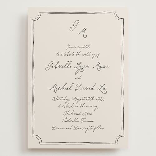 This is a vintage wedding invitations with standard by Kelly Watkins called felicity printing on signature in grand