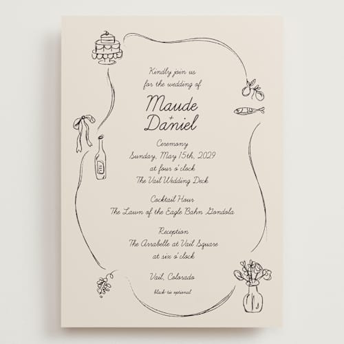 This is a ivory wedding invitations with standard by Aviva Atri called sketchbook love printing on signature in grand