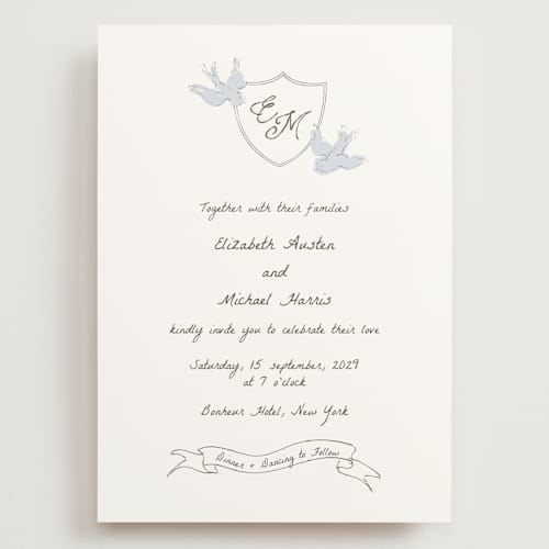 This is a cloud wedding invitations with standard by Helena Vitto called birds of paradise printing on signature in grand