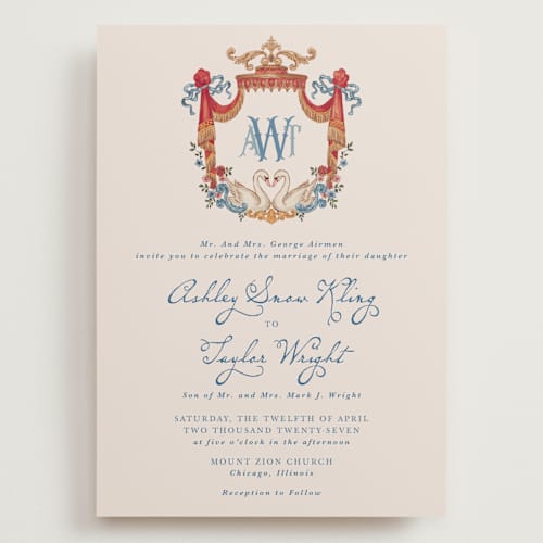 This is a royal wedding invitations with standard by Cass Loh called swan crest printing on signature in grand