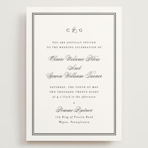 This is a tuxedo wedding invitations with standard by Carolyn MacLaren called timeless together printing on signature in grand