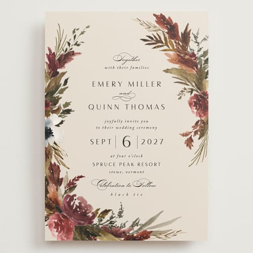 This is a autumn wedding invitations with standard by Kate Ahn called poetique printing on signature in grand