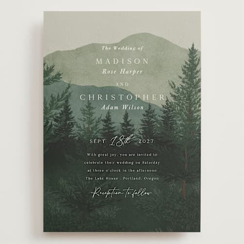 This is a jade wedding invitations with standard by Elly called the forest printing on signature in grand