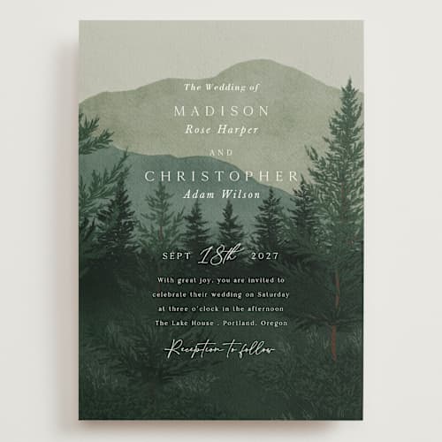 This is a jade wedding invitations with standard by Elly called the forest printing on signature in grand